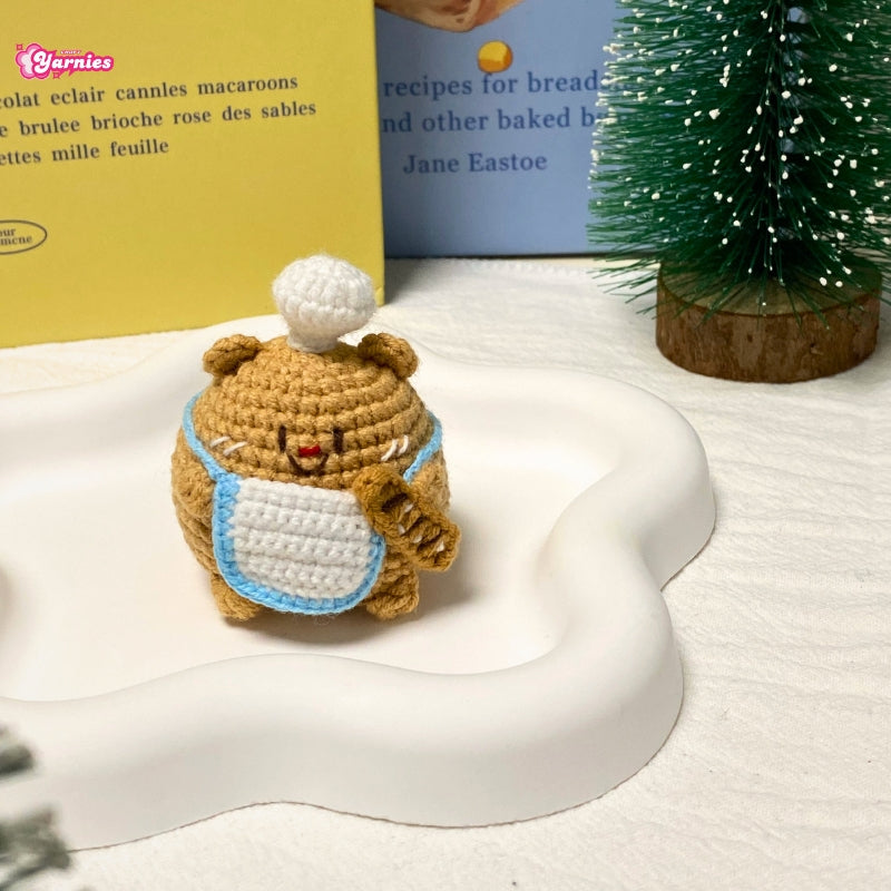 Hand-crocheted bag charm chef Butter bear